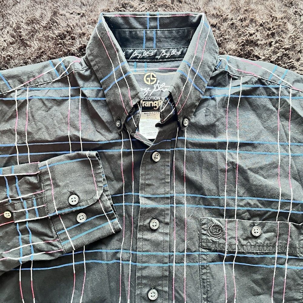 Wrangler George Strait‎ Collection Shirt Black Blue Red Check Button-Up Mens S